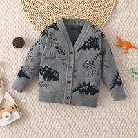 Hauts pour enfants à imprimé floral gris clair, col en V, manches longues, hauts pour bébés, anti-rétrécissement, anti-plis, haut tricoté décontracté, cardigan