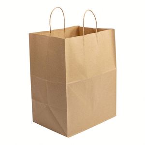 Sac en papier kraft brun recyclé avec poignée torsadée, fond carré plat, meilleur prix, sac de shopping - Product Image 3