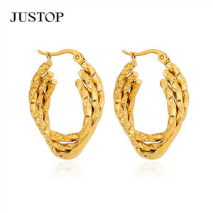 Boucles d'oreilles créoles tendance JUSTOP, personnalisables OEM/ODM, en acier inoxydable étanche, plaqué or 18 carats, hypoallergéniques, bijoux de mode - Product Image 3