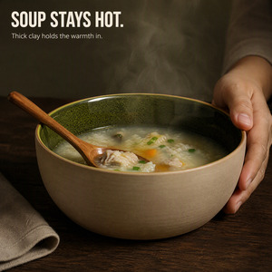 Bol à ramen en céramique de style européen, fait à la main, bord irrégulier, grand bol à salade et à soupe pour restaurant, maison, cuisine - Product Image 1