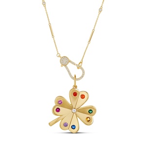 Collar de mosquetón de latón chapado <span class=keywords><strong>en</strong></span> oro con dije floral y colgante de piedra de nacimiento colorida, joyería personalizada de moda para mujer - Product Image 1