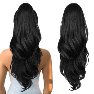 Nouvelle Tendance Extensions <span class=keywords><strong>de</strong></span> Cheveux <span class=keywords><strong>Queue</strong></span> <span class=keywords><strong>de</strong></span> <span class=keywords><strong>Cheval</strong></span> Ondulées en Fibre Synthétique Haute Température Noire Naturelle Réglable avec Cordon <span class=keywords><strong>de</strong></span> Serrage 26 pouces - Product Image 1