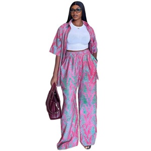 Nuovo Set Due Pezzi 2026 da Donna <span class=keywords><strong>Taglie</strong></span> Forti: Camicia con Colletto Stampa Africana Vestibilità Ampia e <span class=keywords><strong>Pantaloni</strong></span> Palazzo a Vita Alta a Gamba Larga - Product Image 5