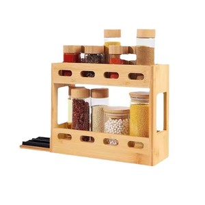 Estante de almacenamiento de madera para especias de cocina, organizador de escritorio de doble capa, soporte multifuncional para especias - Product Image 5