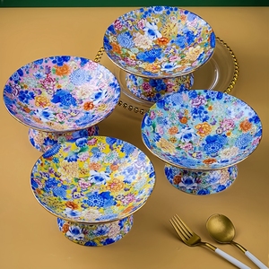 Jingdezhen Palace émail or rose jante haut <span class=keywords><strong>pied</strong></span> en céramique fruits secs thé Dessert plateau gâteau fruits assiettes <span class=keywords><strong>pour</strong></span> la décoration intérieure - Product Image 4