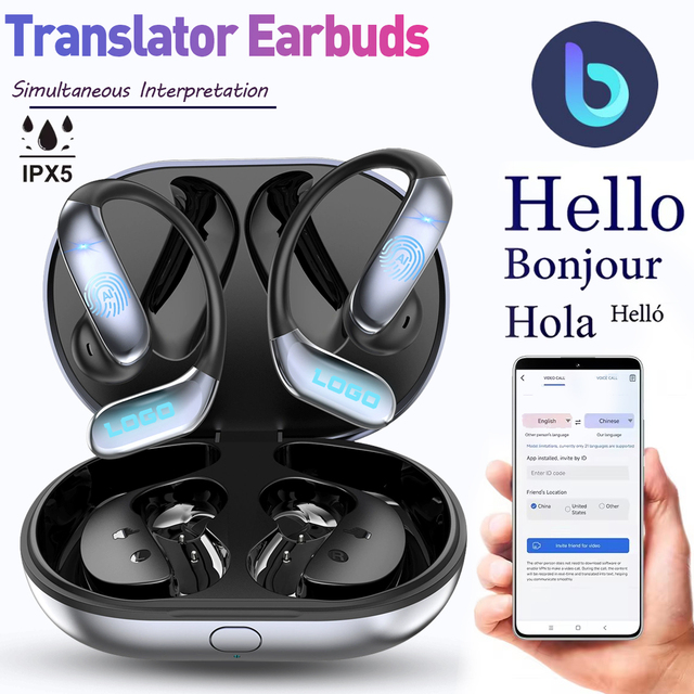 V5.4 Wireless Real-Time Translation Earbuds 133+ Languages Two-Way Translation 4-in-1 Headphones for Travel Business Learning
