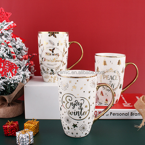 Tasse de promotion bon marché bonhomme de neige cadeau de noël nouvel os tasse en porcelaine argent or galvanoplastie tasses en céramique de noël - Product Image 1