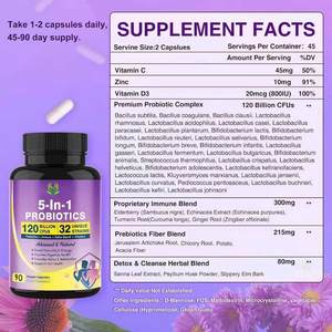 Capsules de probiotiques 5 en 1 de marque privée 120 milliards d'UFC Capsules de racine de curcuma vitamine C et de zinc pour améliorer la santé digestive - Product Image 2