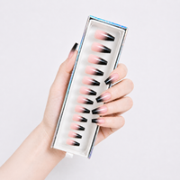 Faux ongles à presser noirs ombrés, longs et carrés, brillants, dégradés, réutilisables, vente en gros, personnalisables