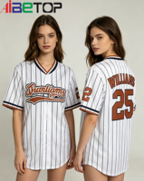 Jersey Baseball Kustom Model Crop Top Berhias Rhinestone Logo Tim Nama Atlet Pencetakan Heat-Transfer Profesional Bahan Poliester