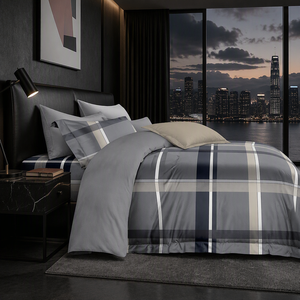 Poland Stock Bold Modern Plaid Cotton <b>Bedding</b> Set Navy Tan <b>Tartan</b> Duvet Cover for B&B EU Dropshipping 3pcs - Product Image 5