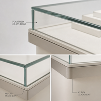 Comptoir de présentation de bijoux de luxe de haute qualité, vitrine en verre crème or rose à coins arrondis avec éclairage LED pour magasin de détail