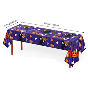 54 "x 108" Halloween Abóbora Toalha De Mesa De Plástico Descartável Retangular Tampas De Mesa com Boo Cat Bonito