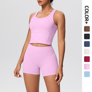 Conjunto de Top Deportivo Transpirable Ajustado Efecto Segunda Piel y Shorts de Cintura Alta Levanta Glúteos para Deporte al Aire Libre, Casual, Running, Fitness y Yoga - Product Image 2