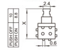 Saklar 5.8*5.8, dengan tombol tekan kunci, tombol tekan on Off 120V saklar tombol tekan miniatur