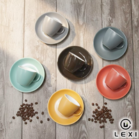 Ensemble de tasses et soucoupes à expresso couleur unie, gris pierre, terre cuite, moutarde, vert sarcelle, marron, en porcelaine émaillée, pour l'accueil