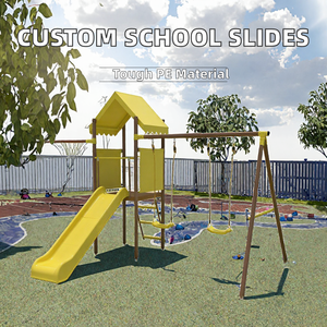 Ensemble de jeux de plein air en plastique jaune pour enfants, toboggan et balançoire pour école, maternelle, jardin - Product Image 2