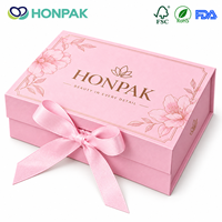 Boîte cadeau magnétique personnalisée HONPAK avec ruban rose, boîte d'emballage en papier rigide de luxe pour bijoux, cosmétiques, soins de la peau, cadeaux de mariage
