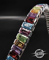 Chaîne tennis arc-en-ciel en or 9K-18K LEQI |   Pavé de pierres précieuses taille baguette et diamants de laboratoire (Bijoux Hip Hop Color Blast)