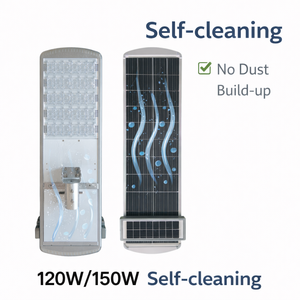 Lampione Stradale LED Solare Autopulente IP66 con <span class=keywords><strong>Design</strong></span> Antipolvere, Lampada da Esterno per Strade Alimentata a CC/CA/Batteria - Product Image 1