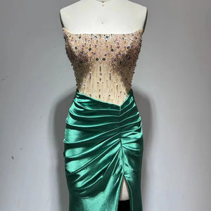 Plus de commentaires Ember & Sapphire Robe de soirée sensuelle à broderie artisanale lourde Robe perlée rouge ambre avec bretelles entrelacées - Product Image 1