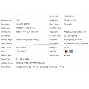ใหม่ต้นฉบับ 1.26 นิ้ว 144*168 จอ TFT LCD ขนาดเล็กสำหรับอุตสาหกรรมควบคุมการแพทย์อุปกรณ์ยานยนต์จอแสดงผล LS013B7DH05 - Product Image 4