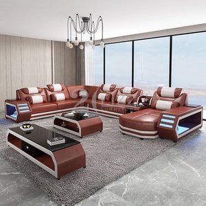 Sofá de sala de estar moderno, mueble Seccional de cuero, LED - Product Image 4