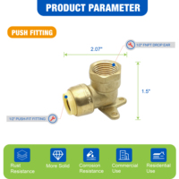 Adaptateur coudé KING SMART 1/2 Push Fit à oreilles tombantes en laiton à faible teneur en plomb certifié NSF UPC pour systèmes d'eau (Livraison gratuite États-Unis Canada)