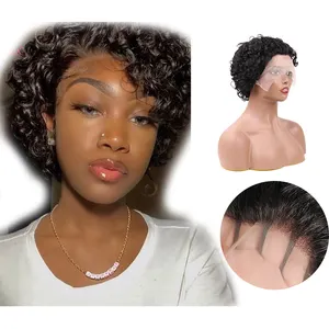 Pixie Cut Human Hair Wig Curly Short Bob Wig For Black Women Lace Front Deep Wave Human Hair Wigs Pre Plucked With Baby Hair