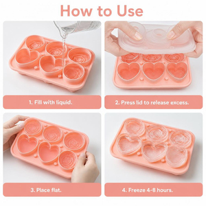 Moule à glaçons en silicone Rose & Cœur, 6 cavités, qualité alimentaire, sans BPA, démoulage facile, pour whisky et cocktails, réutilisable - Product Image 3