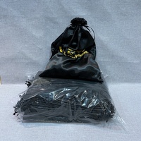 Sac d'emballage en satin de soie noir promotionnel pour cheveux vierges, avec cordon de serrage, vente en gros