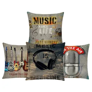 Bantal lempar persegi mikrofon gitar grosir 18X18 bantal Sofa instrumen musik sarung bantal