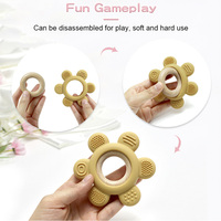 Mordedor de Madera y Silicona con Forma de Flor, Libre de BPA, para Bebés Recién Nacidos de 0 a 24 Meses, Set de Regalo