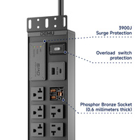 PDU pour rack 2U 19 pouces, 16 prises US 20A, interrupteur de surcharge, protection contre les surtensions 3900J, USB PD 20W, 2500W, certifié ETL