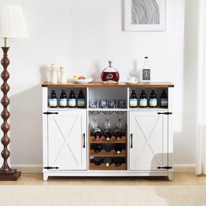 <span class=keywords><strong>Buffet</strong></span> de bar à vin et café de style ferme avec portes de grange, porte-vin amovible et rangement ouvert pour salle à manger - Product Image 1
