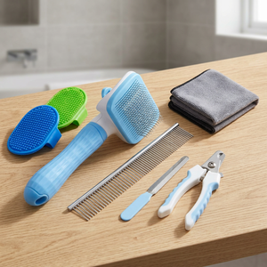 Pet Grooming Brush Set Dog Cat Hair Removal Comb Deshedding Mitt <b>Nail</b> Clipper Scissors Glove Kit Boar Bristle Plastic Handle - Product Image 2