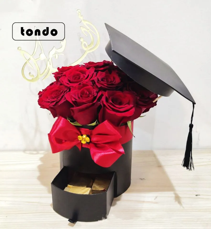 Tondo hot sale round hat box graduation gift cardboard boxes for flower arrangement box