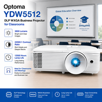 Proyector Empresarial Optoma YDW5512 DLP 720P de 3800 Lúmenes para Aulas con Resolución WXGA de 1280x800 y 12000 Horas de Vida Útil de la Lámpara