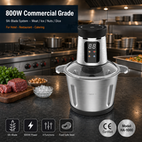 Hachoir Électrique Numérique 3L 800W, Broyeur à Viande Double Bol en Acier Inoxydable et Verre, Minuteur 30S, Vitesse Variable, Hachoir Commercial