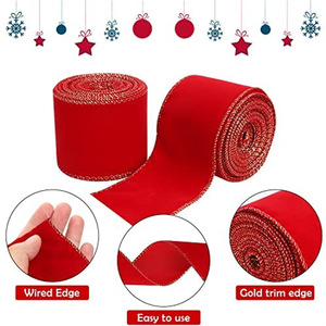 Accessoires d'arc <span class=keywords><strong>de</strong></span> <span class=keywords><strong>ruban</strong></span> <span class=keywords><strong>de</strong></span> Noël velours <span class=keywords><strong>rouge</strong></span> avec <span class=keywords><strong>ruban</strong></span> décoratif bord doré - Product Image 2