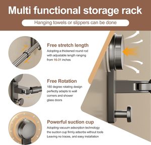 Toallero sin taladro con fuerte succión, organizador de ducha ajustable para puerta de vidrio, pared y esquina, para toallas de baño y pantuflas - Product Image 4