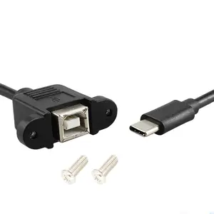 Painel de montagem por parafuso usb, cabo adaptador de impressora usb b fêmea para tipo c micro ph2.0 dupont 5pin, adaptador usb para scanner fax