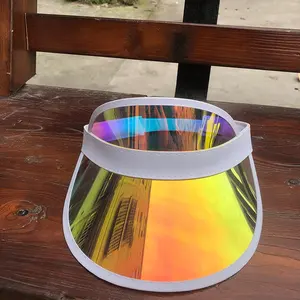 Hersteller vor Ort PVC Sommer Sonnenhut Unisex UV-Schutz holo graphische Visier Sonnen kappe