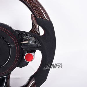 Venta caliente <span class=keywords><strong>Audi</strong></span> A3 volante de fibra de carbono forjado con botón rojo excelente precio de fábrica Material de cuero - Product Image 4