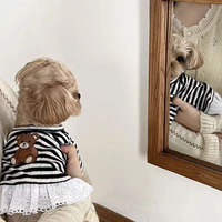 Adorable robe et t-shirt rayés pour chien, collection printemps-été, pour couple de chiens