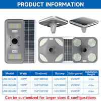 Éclairage solaire extérieur à économie d'énergie, IP65 étanche, 100W, matériau PC, éclairage solaire LED intégré pour parc à thème, place publique