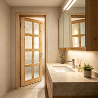 Porte intérieure en bois massif de cèdre à texture claire, porte en bois brut écologique avec insert en verre pour espaces intérieurs