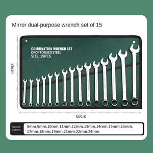 ชุดประแจปากตายอเนกประสงค์ 15 ชิ้น ประแจสองหัว พร้อมกระเป๋าผ้า  รับผลิตตามแบบ OEM  ขนาดเมตริก  โครเมียมสำหรับงานยานยนต์ - Product Image 6