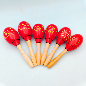 Maracas en bois rouge peintes à la main, instrument de percussion Orff pour enfants, vente en gros - Product Image 1