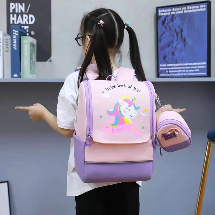 حقيبة مدرسية جديدة برسوم كرتونية يونيكورن لعمر 6-9 سنوات حقيبة ظهر للأطفال ذات سعة كبيرة